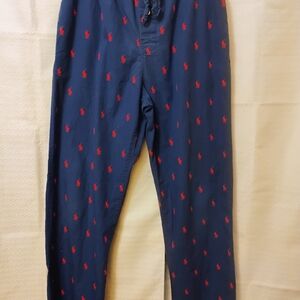 Polo Ralph Lauren Men's Navy Blue Pajama Pants with Allover Red Polo